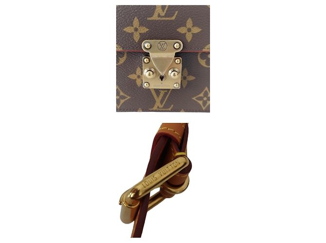 Pochette Louis Vuitton S Lock in tela monogram e pelle naturale Marrone - vista 13
