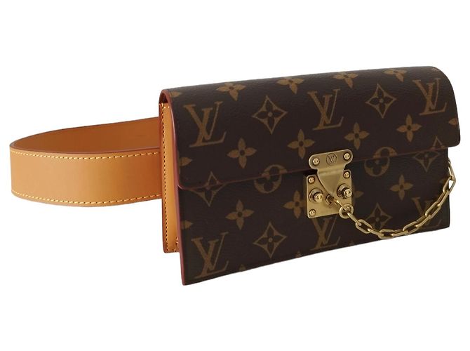 Pochette Louis Vuitton S Lock in tela monogram e pelle naturale Marrone - vista 2