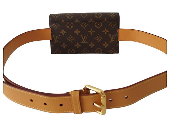 Pochette Louis Vuitton S Lock in tela monogram e pelle naturale Marrone - vista 6