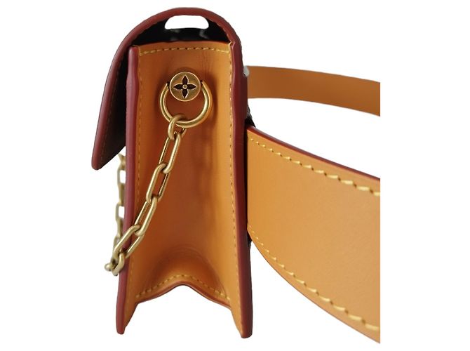 Pochette Louis Vuitton S Lock in tela monogram e pelle naturale Marrone - vista 8
