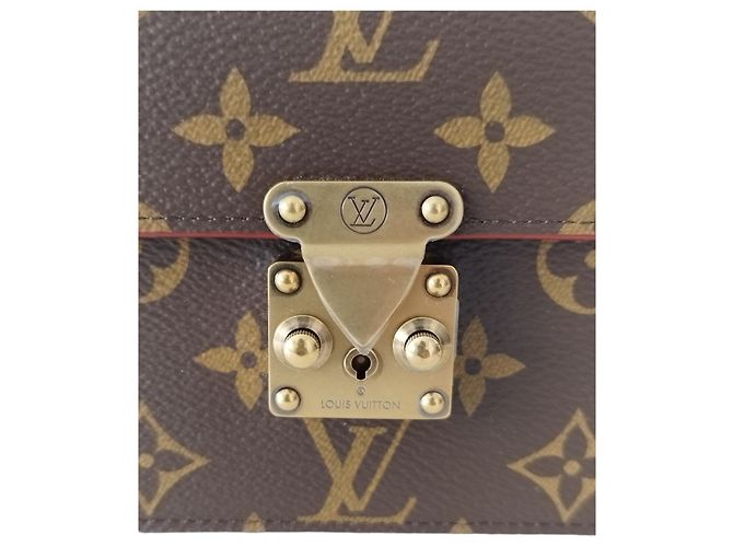Pochette Louis Vuitton S Lock in tela monogram e pelle naturale Marrone - vista 9