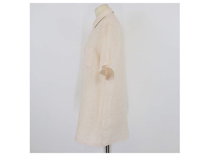 Camisa de lino de manga corta a rayas en coral naranja Loro Piana - vista 2