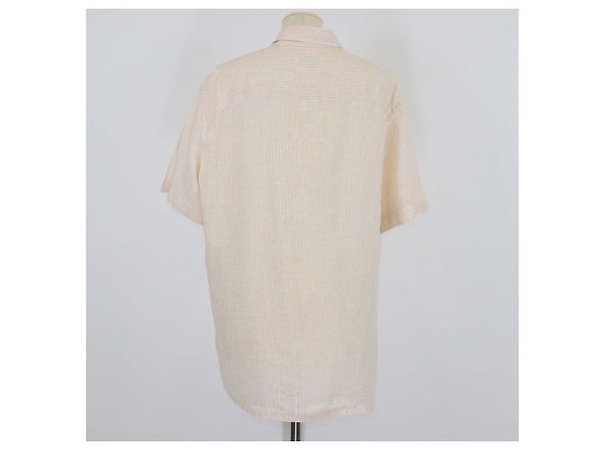 Camisa de lino de manga corta a rayas en coral naranja Loro Piana - vista 3