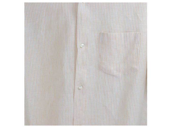 Camisa de lino de manga corta a rayas en coral naranja Loro Piana - vista 4