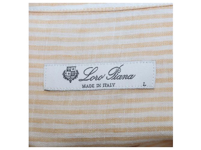 Camisa de lino de manga corta a rayas en coral naranja Loro Piana - vista 5