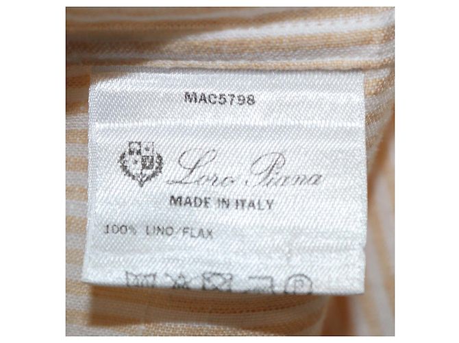 Camisa de lino de manga corta a rayas en coral naranja Loro Piana - vista 6