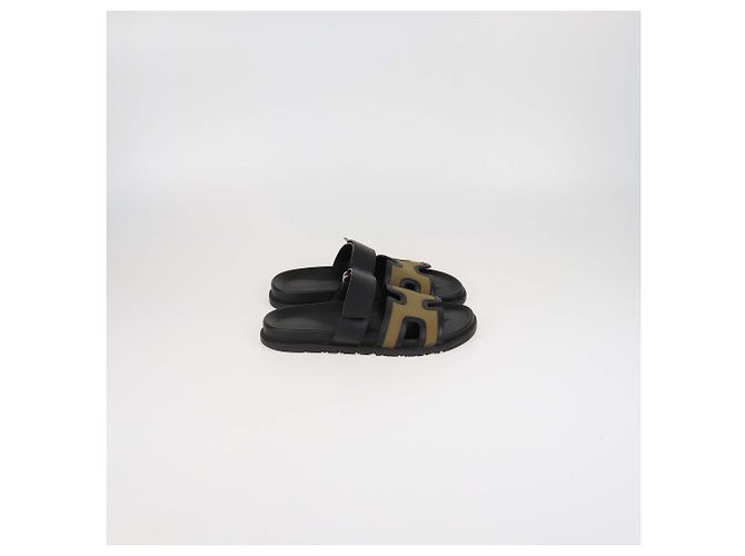 Hermès Sandali Chypre in tela e pelle marrone/nera di Hermes Nero - vista 3