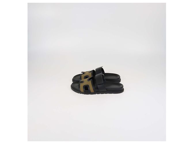 Hermès Sandali Chypre in tela e pelle marrone/nera di Hermes Nero - vista 4