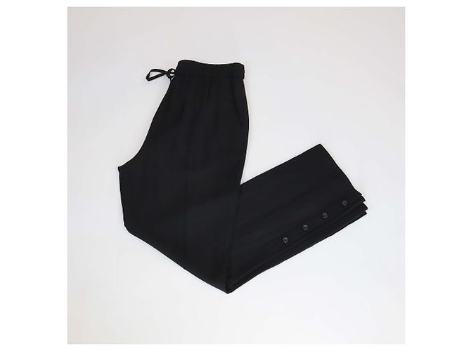 3.1 Phillip Lim Black Blend Wool Button Detail Drawstring Pants - view 3