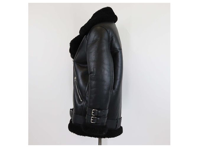 Acne Studio Black Leather Oversized Velocite Shearling Jacket - view 2