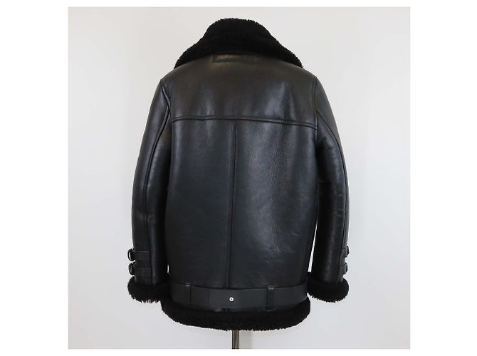 Acne Studio Black Leather Oversized Velocite Shearling Jacket - view 3