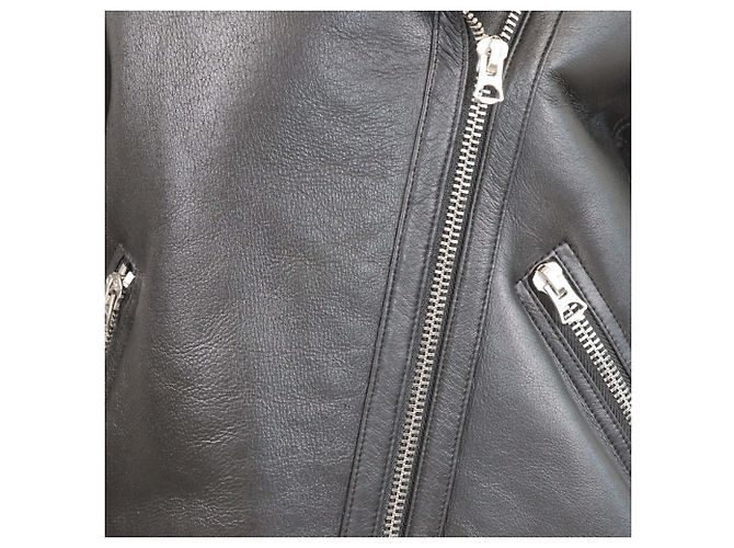 Acne Studio Black Leather Oversized Velocite Shearling Jacket - view 4