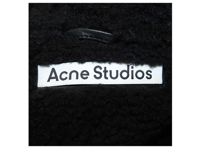 Acne Studio Black Leather Oversized Velocite Shearling Jacket - view 5