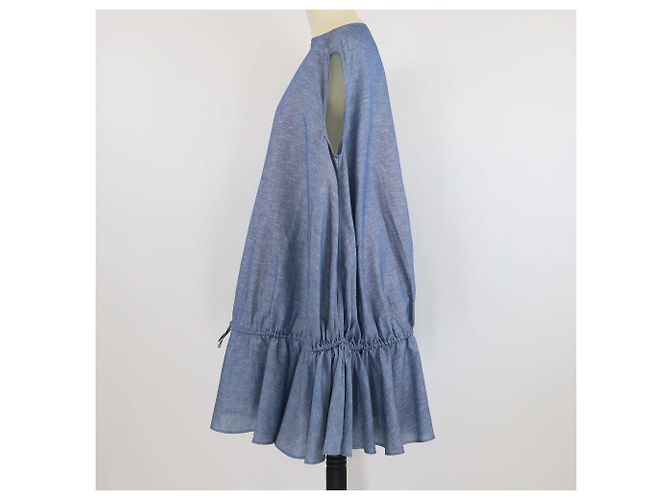Alaïa Vestido Mini Arrugado de Chambray de Algodón Azul Alaia - vista 2