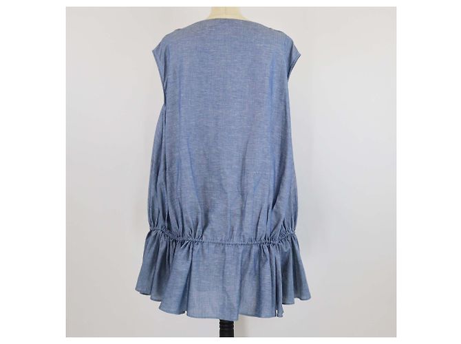 Alaïa Vestido Mini Arrugado de Chambray de Algodón Azul Alaia - vista 3