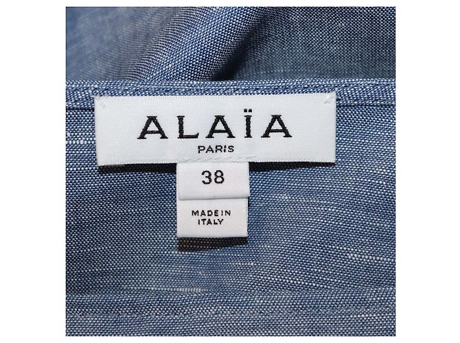 Alaïa Vestido Mini Arrugado de Chambray de Algodón Azul Alaia - vista 5