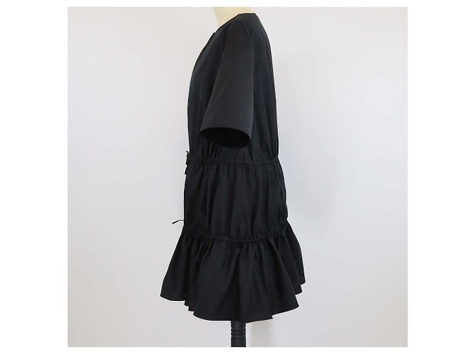 Vestido de popelina negra de algodón Alaïa con mangas tres cuartos y cintura con cordón - vista 2