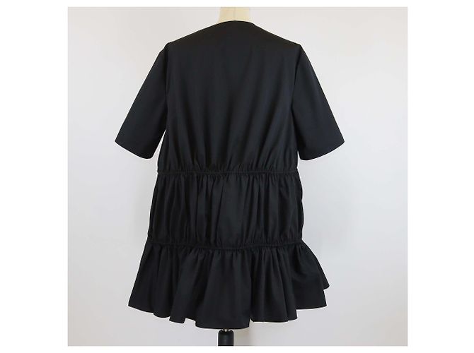Vestido de popelina negra de algodón Alaïa con mangas tres cuartos y cintura con cordón - vista 3
