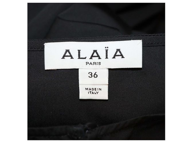 Vestido de popelina negra de algodón Alaïa con mangas tres cuartos y cintura con cordón - vista 5