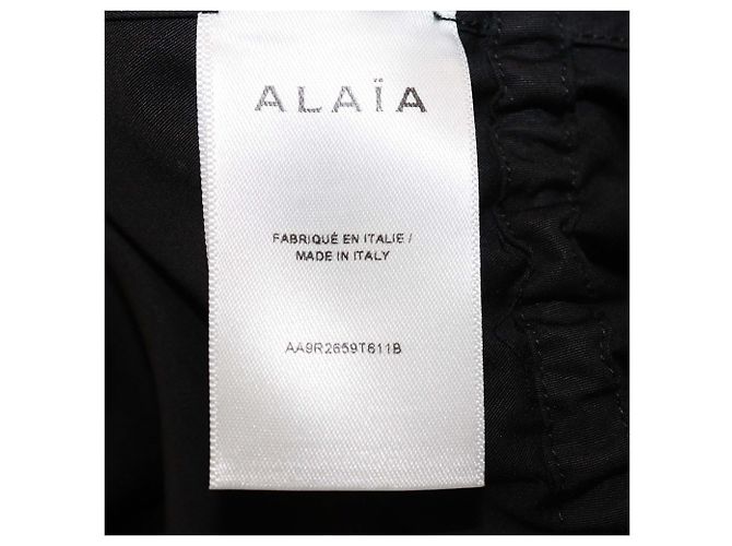 Vestido de popelina negra de algodón Alaïa con mangas tres cuartos y cintura con cordón - vista 6