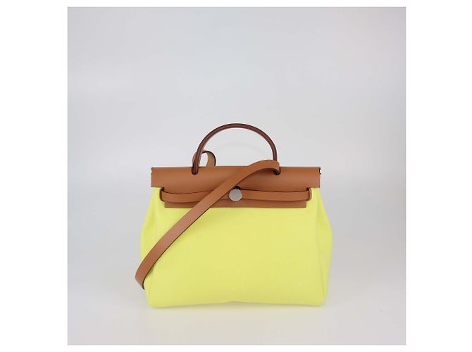 Hermès Borsa Hermes Lime/Natural Toile e Vache Hunter Herbag Zip 31 D'oro - vista 2