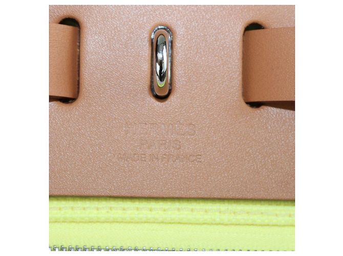 Hermès Borsa Hermes Lime/Natural Toile e Vache Hunter Herbag Zip 31 D'oro - vista 6