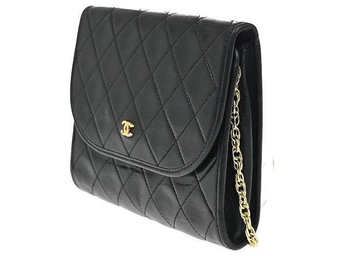 Wallet On Chain Cartera Chanel con cadena de cuero acolchado Negro - vista 3