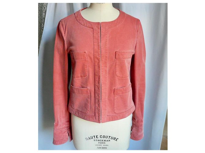 CHANEL Short Coral Denim Jacket Size 40 Excellent Condition - view 2