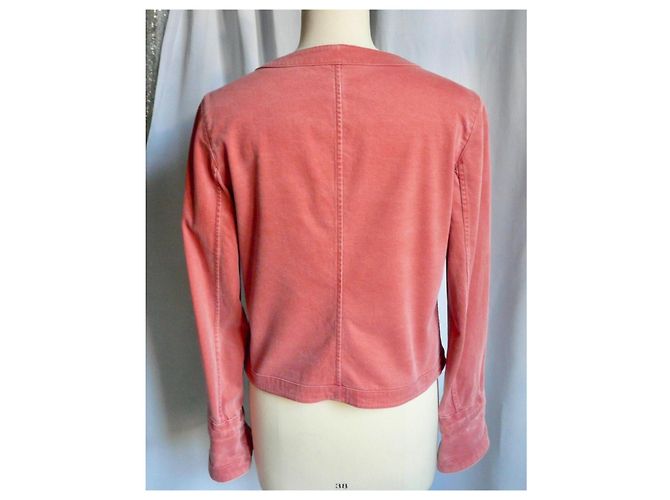 CHANEL Short Coral Denim Jacket Size 40 Excellent Condition - view 3