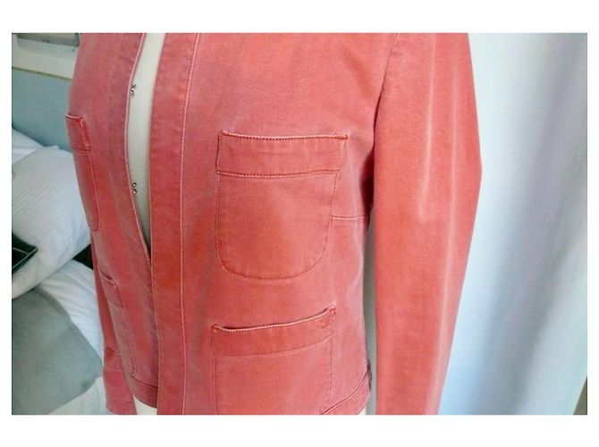 CHANEL Short Coral Denim Jacket Size 40 Excellent Condition - view 5