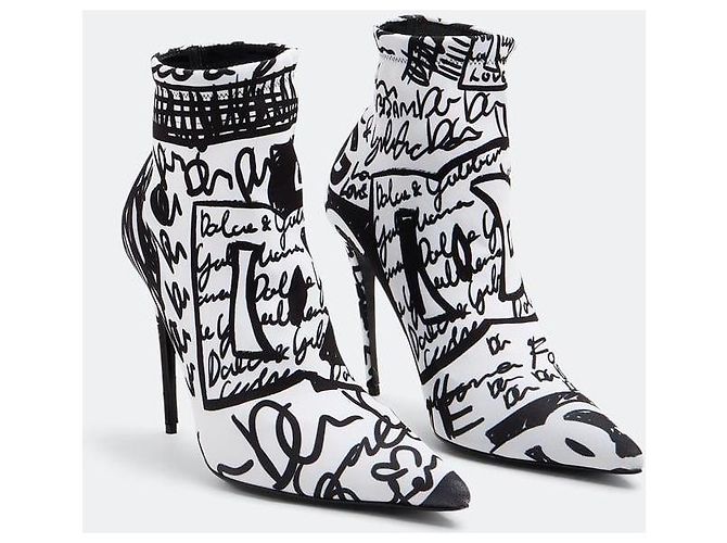 Dolce & Gabbana DOLCE&GABBANA  DG doodle ankle sock boots Black White - view 3