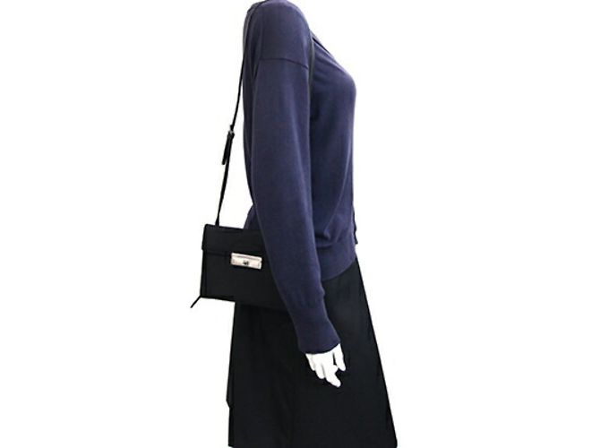 Borsa a spalla Pochette in nylon e pelle nera Prada Nero - vista 9