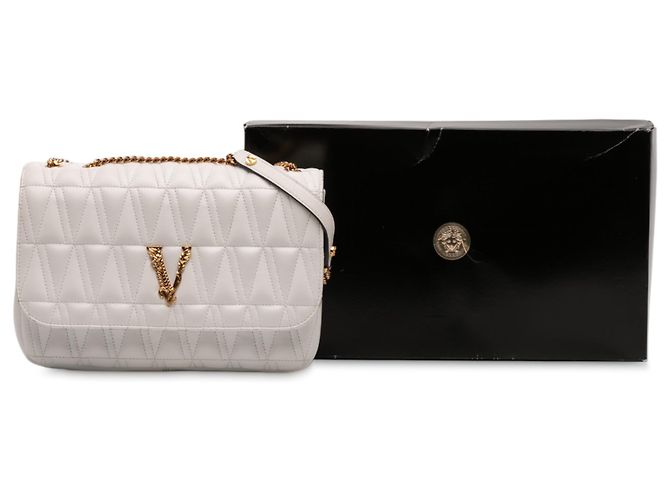 Borsa a tracolla Virtus V in pelle nappa bianca di Versace Bianco - vista 12