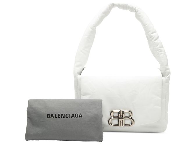 Borsa a spalla Monaco piccola in pelle di vitello bianca Balenciaga Bianco - vista 8