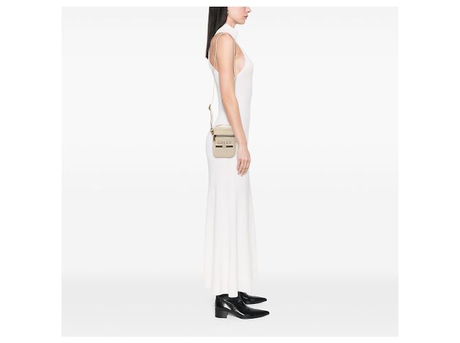 Gucci Mini Crossbody in Pelle Grana Bianca con Logo Bianco - vista 7