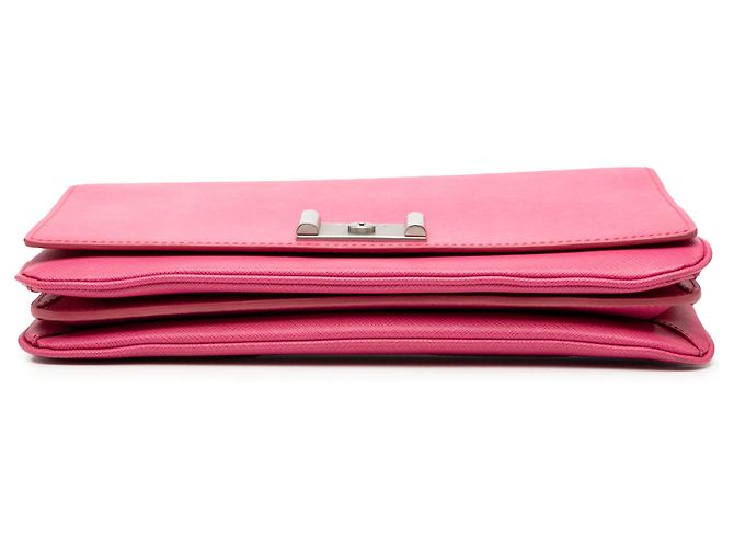 Prada Pink Saffiano Lux Lock Chain Flap Rosa - vista 3