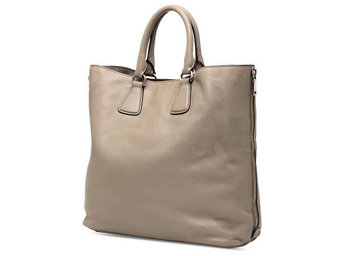 Borsa tote convertibile con zip laterale in vitello daino marrone Prada Taupe - vista 2