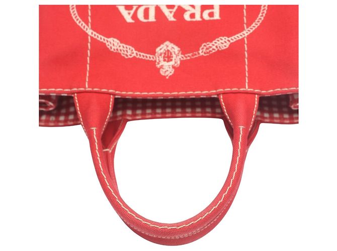 Prada Canapa Tote Mini Canvas Tasche Rot - Ansicht 10