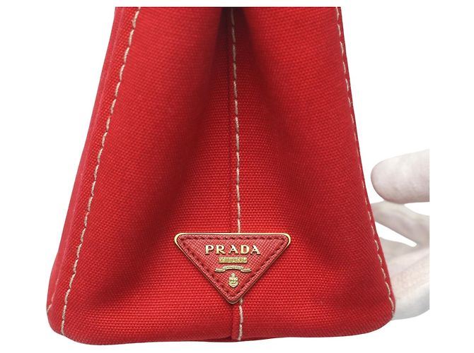 Prada Canapa Tote Mini Canvas Tasche Rot - Ansicht 12