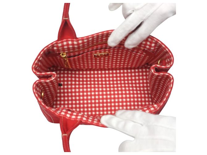 Prada Canapa Tote Mini Canvas Tasche Rot - Ansicht 13