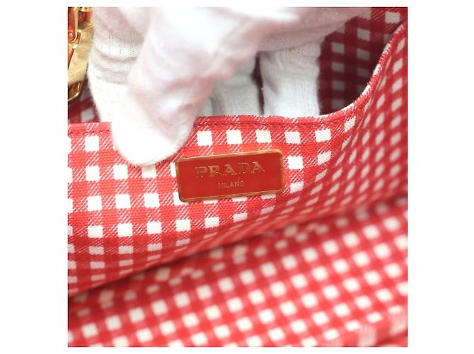 Prada Canapa Tote Mini Canvas Tasche Rot - Ansicht 17