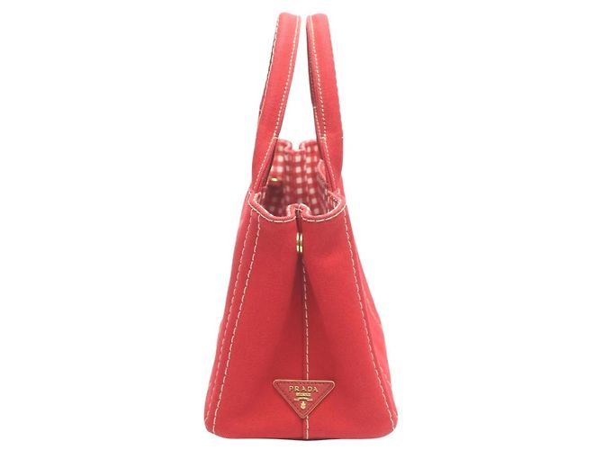 Prada Canapa Tote Mini Canvas Tasche Rot - Ansicht 3