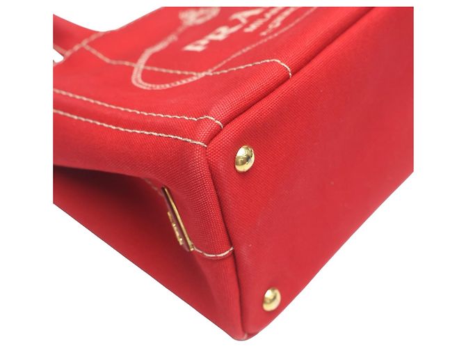 Prada Canapa Tote Mini Canvas Tasche Rot - Ansicht 7