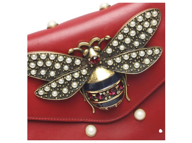 Borsa in pelle Gucci Broadway Pearl Bee Rosso - vista 10