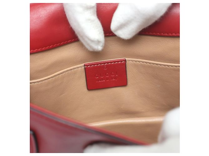 Borsa in pelle Gucci Broadway Pearl Bee Rosso - vista 13