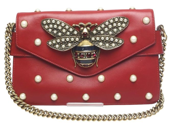 Borsa in pelle Gucci Broadway Pearl Bee Rosso - vista 2