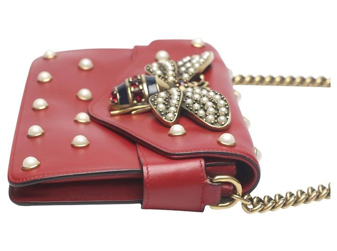 Borsa in pelle Gucci Broadway Pearl Bee Rosso - vista 4