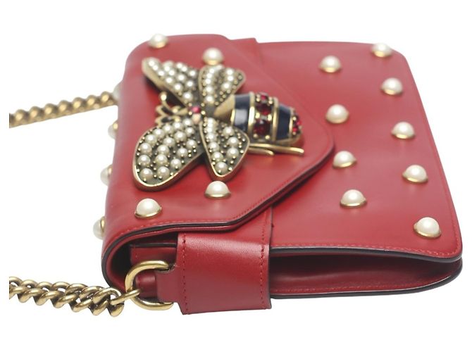 Borsa in pelle Gucci Broadway Pearl Bee Rosso - vista 5