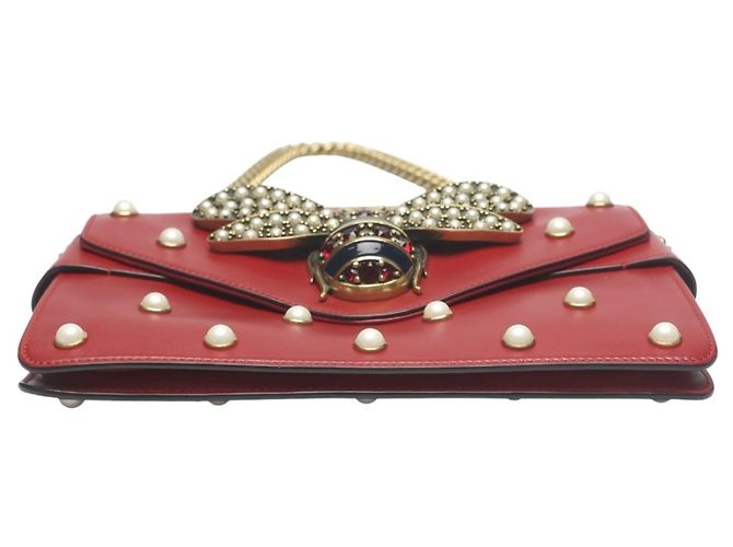 Borsa in pelle Gucci Broadway Pearl Bee Rosso - vista 6