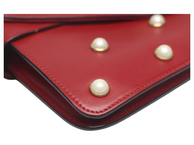 Borsa in pelle Gucci Broadway Pearl Bee Rosso - vista 7
